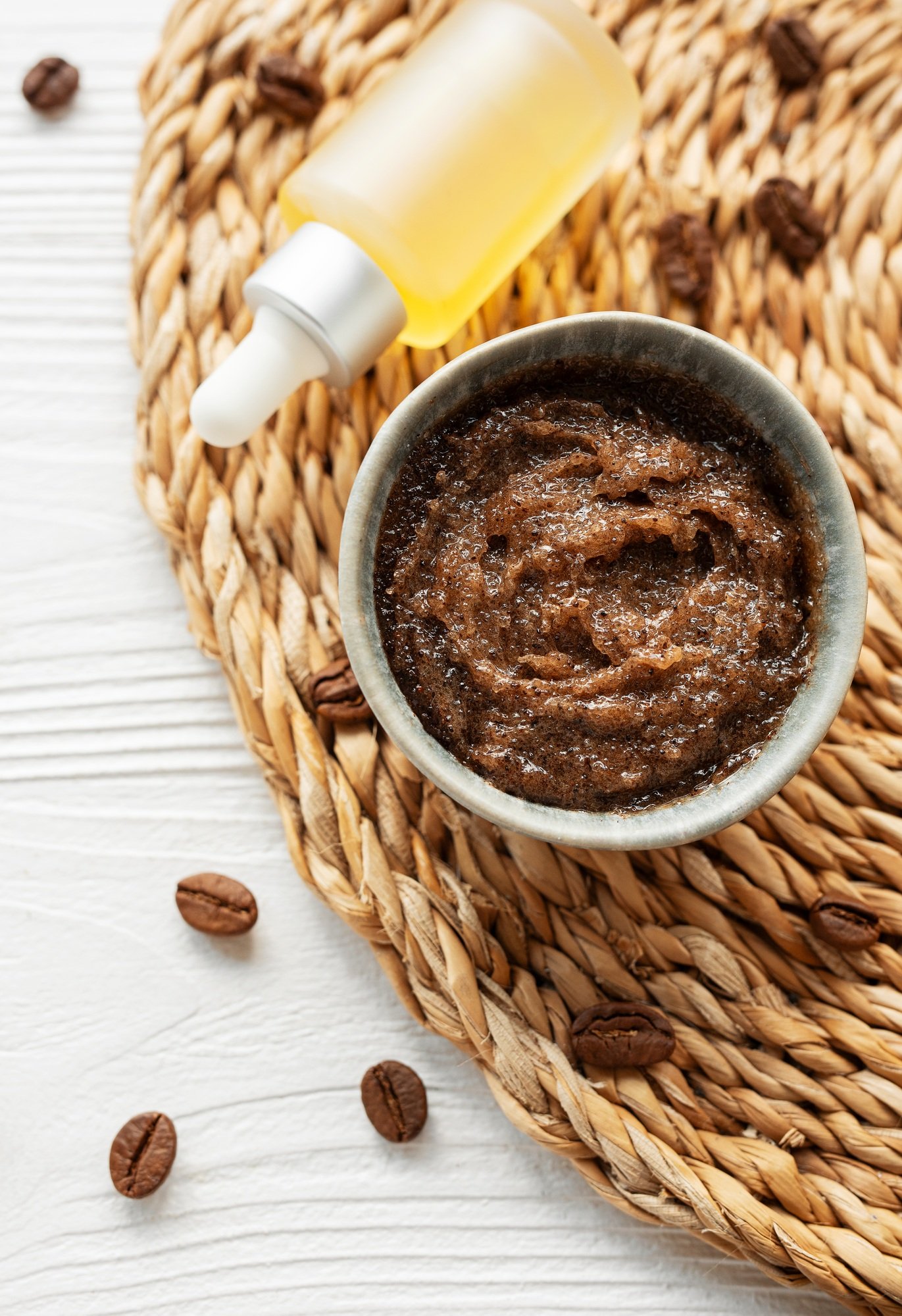 Handmade coffee scrub, a natural exfoliant for rejuvenating and smoothing the skin